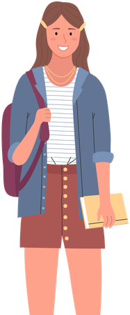 College student standing with books  Illustration