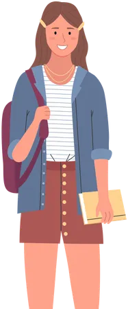College student standing with books  Illustration