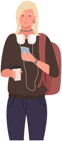 College student standing with books  Illustration