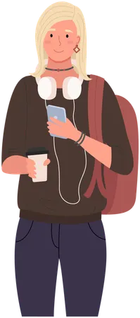 College student standing with books  Illustration