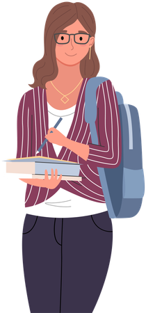 College student standing with books  Illustration
