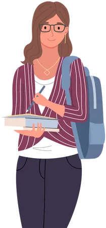 College student standing with books  Illustration