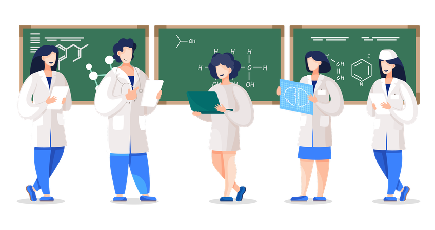 College-Studenten der Chemie studieren an der Hochschule  Illustration