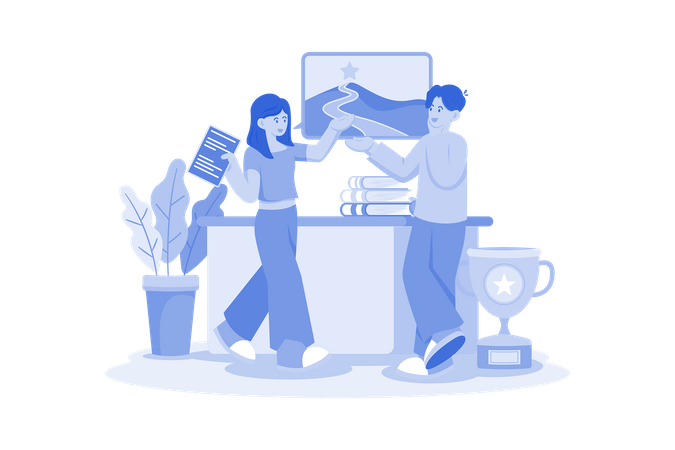 College students doing group studies at home  Illustration