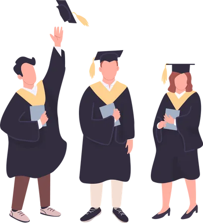 College students holding bachelor diplomas  Illustration