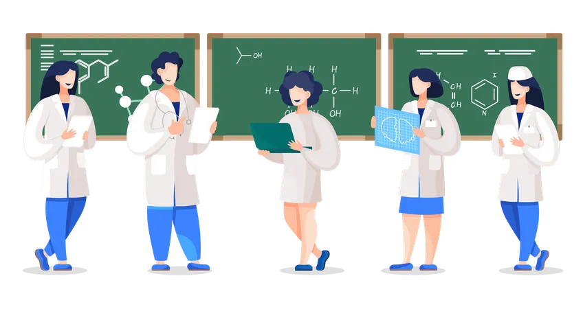 College Students of chemists studying in college  Illustration