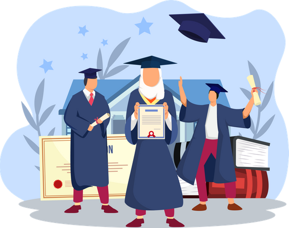 College students on graduation ceremony  Illustration
