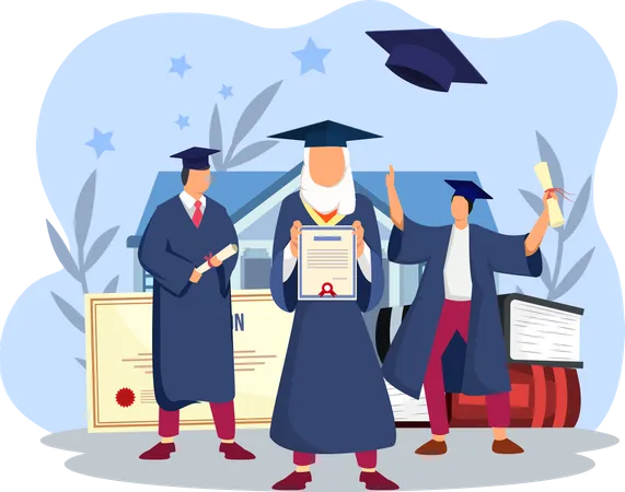 College students on graduation ceremony  Illustration