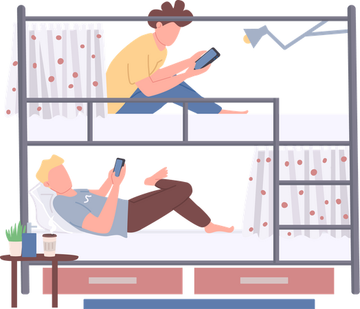 College students sharing bunk bed Illustration