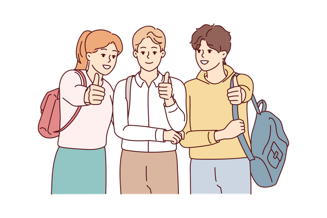College students showing thumbs up Illustration