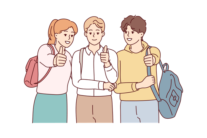 College students showing thumbs up  Illustration