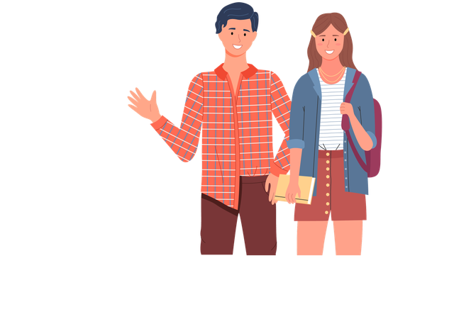 College students standing with books  Illustration