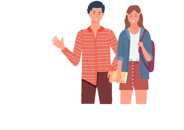 College students standing with books  Illustration