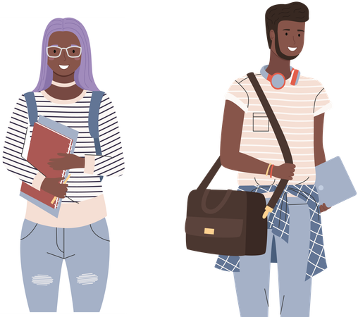 College students standing with books  Illustration