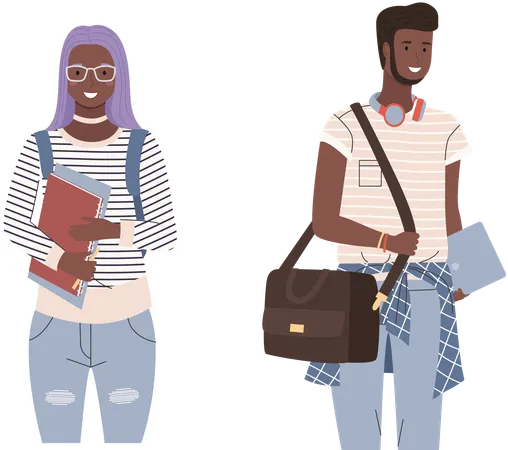 College students standing with books  Illustration