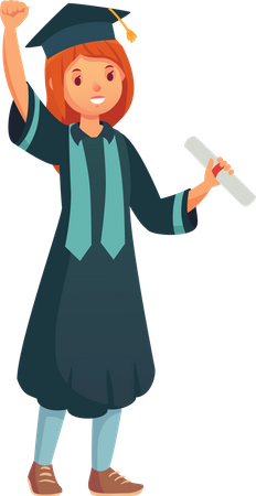 College university student girl in graduation hat and gown  Illustration