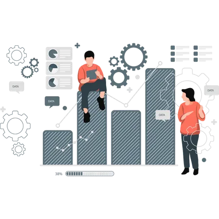 Des collègues discutent de l'analyse des statistiques  Illustration