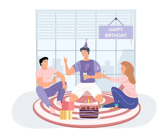 Birthday Party In Office Flat Vector Illustration Workers Organize Holiday Congratulate Boss Interaction Entertainment At Workplace Business Team Celebrate Giving Gifts And Cake To Colleague Illustration