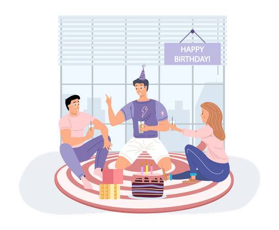 Collogues celebrating birthday together  Illustration