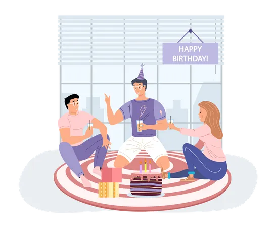 Collogues celebrating birthday together  Illustration