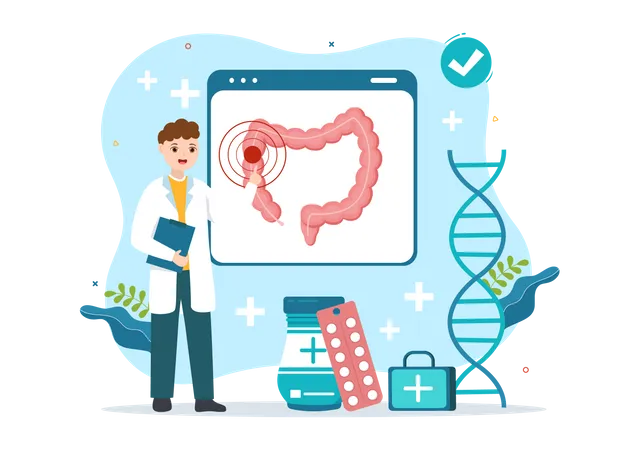 Colonoscopy specialist explaining colon pain  Illustration