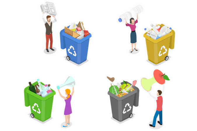 Colored garbage bins  Illustration