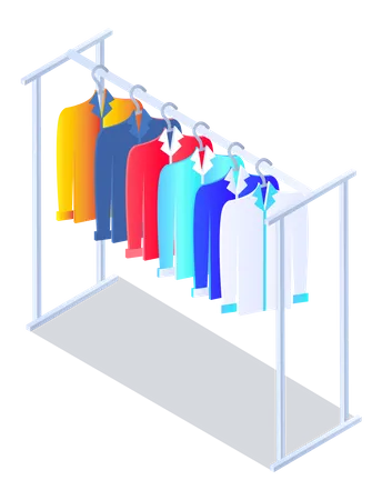 Colored pants and jeans on hangers  Illustration