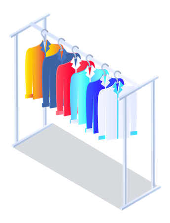 Colored pants and jeans on hangers  Illustration