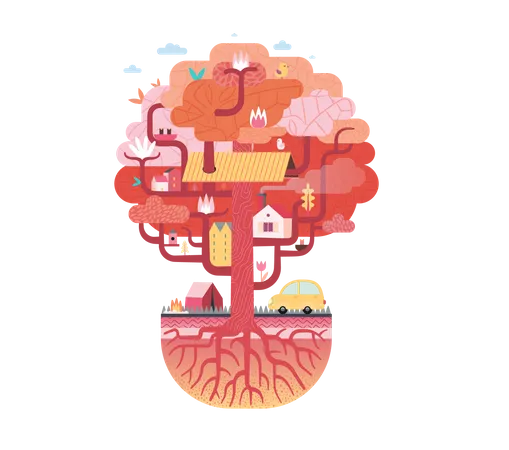 Colorful tree house Illustration