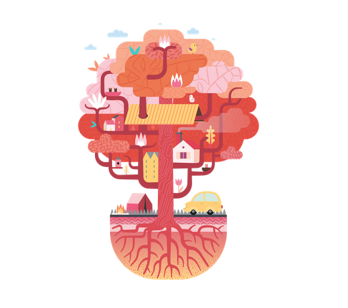 Colorful tree house  Illustration