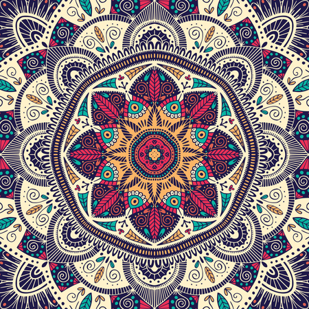 Mandala étnico floral ornamental colorido  Ilustración