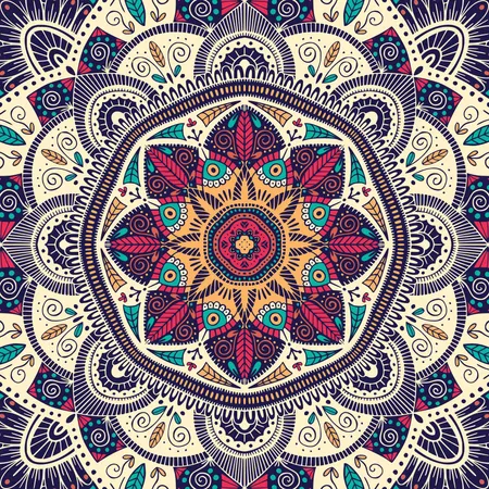 Mandala étnico floral ornamental colorido  Ilustración