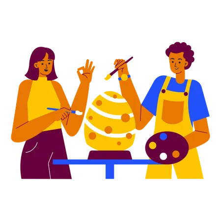 Coloring egg with friends  Illustration
