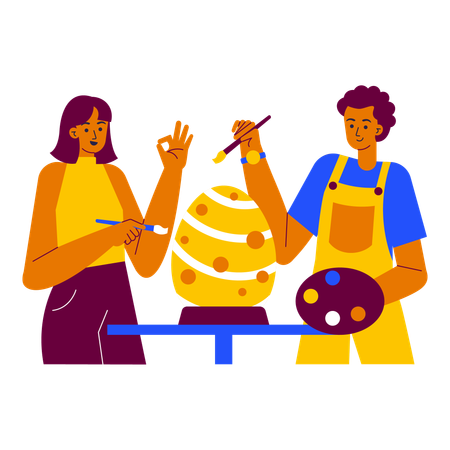 Coloring egg with friends  Illustration