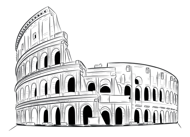 A Historic Building Hand Drawn Illustration Of Colosseum Illustration