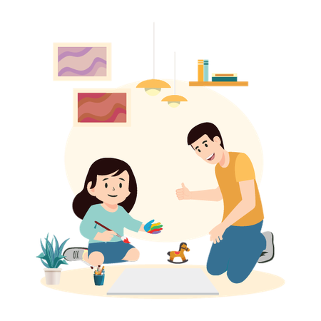 Colour Mixing Magic With Father  Illustration