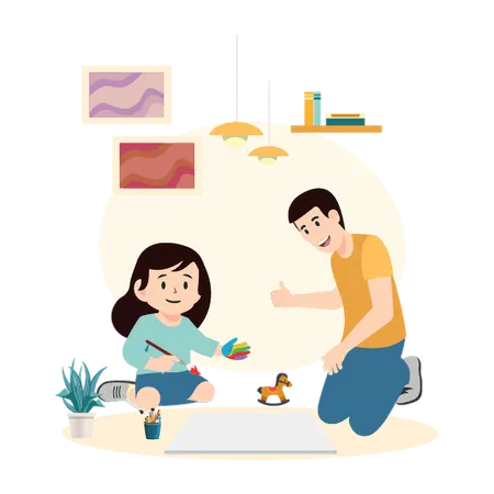 Colour Mixing Magic With Father  Illustration