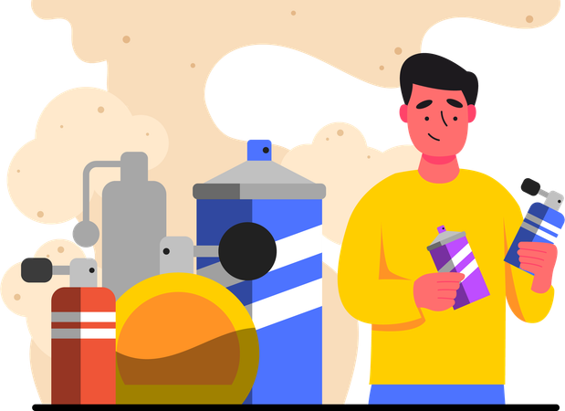 Colour spray bottle causing air pollution  Illustration