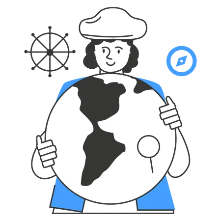 Columbus Holding Globe while Exploring World  Illustration