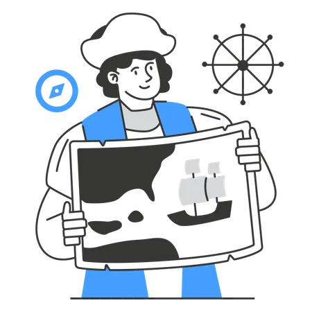 Columbus Holding Map of His Voyage  Illustration