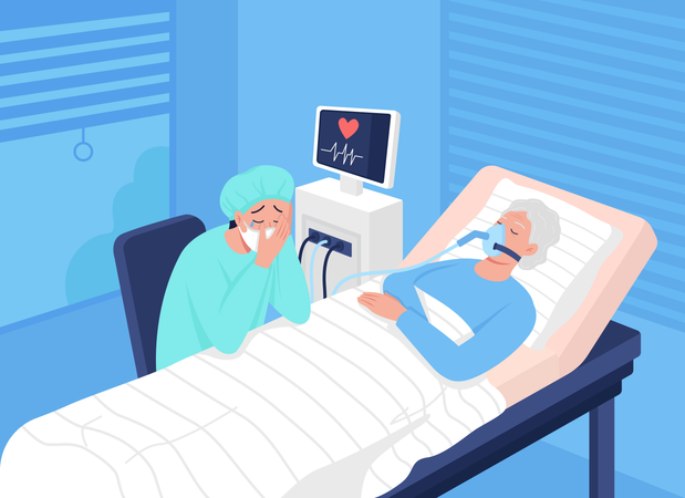 Comatose patient in intensive care unit  Illustration