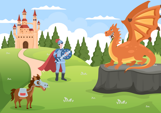Dragon combattant avec un chevalier  Illustration