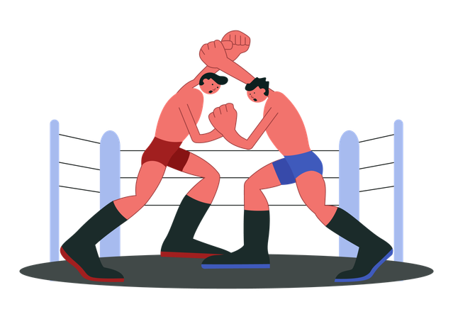 Combattants en compétition de boxe et de lutte  Illustration