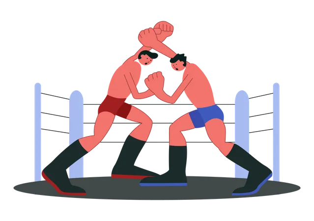 Combattants en compétition de boxe et de lutte  Illustration