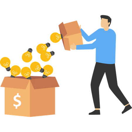 Combinando toneladas de ideias para ganhar dinheiro em uma caixa  Ilustração