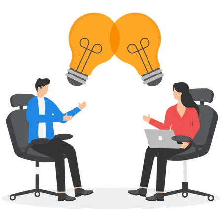 Combine Idea Synergy Or Collaborate To Get Solution Brainstorm Teamwork Or Think Together To Develop Great Idea Concept Businessman Businesswoman Join Or Combine Lightbulb Idea For Best Result Illustration