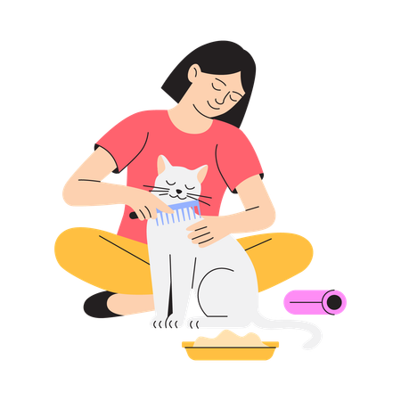 Combing cat fur  Illustration