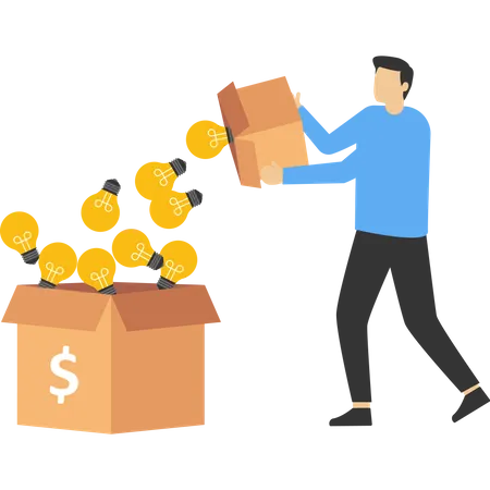 Combining tons of money making ideas in a box  Illustration