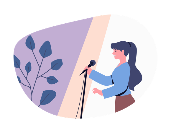 Comedian with microphone perform stand-up comedy live show on stage  Illustration