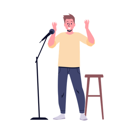 Comedian with microphone perform stand-up comedy show  Illustration